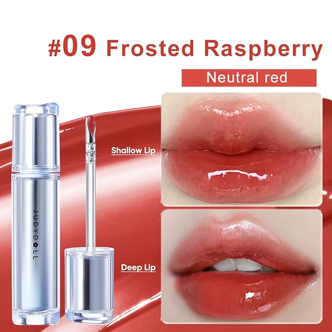 JUDYDOLL Ice Watery Lip Gloss- Long Lasting & Transfer-Proof, Infused with 86% Essence with Ice Iron Applicator, Non-Sticky Glossy Finish for Daily Wear, Mirror Lip Glazes, Moisturizing Plumping Gloss
