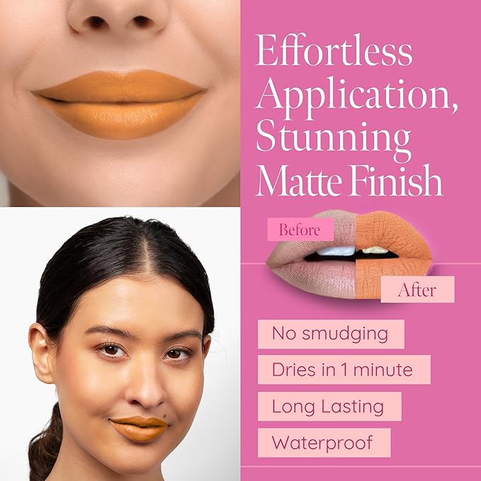 Aromi Yellow Gold Matte Liquid Lipstick | Long-Lasting Lip Color for Women, Apricot Squash Shade, Vegan, Waterproof, Burnt Pumpkin Shade (Honey Mustard)