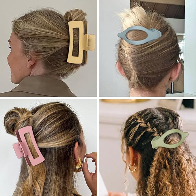 Hair Clips for Women 4.3 Inch Large Hair Claw Clips 8 pcs Square Claw Clips & Flat Hair Clips for Thick or Thin Hair French Concord Hair Barrettes Alligator Hair Accessories for Women (Colorful)