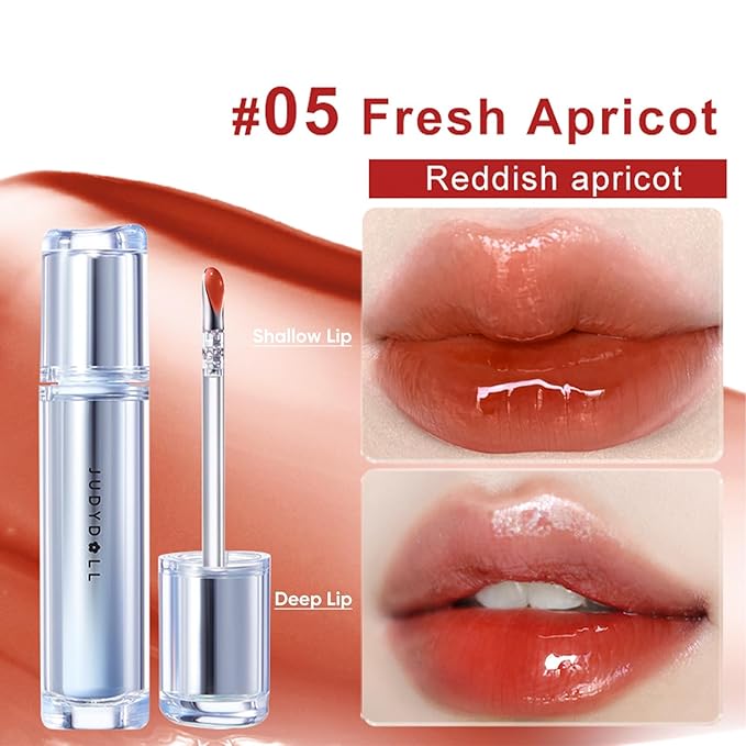 JUDYDOLL Ice Watery Lip Gloss- Long Lasting & Transfer-Proof, Infused with 86% Essence with Ice Iron Applicator, Non-Sticky Glossy Finish for Daily Wear, Mirror Lip Glazes, Moisturizing Plumping Gloss