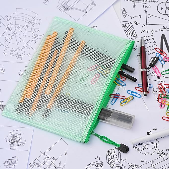 AUSTARK 10 Pcs Zipper File Bags, Waterproof Plastic Mesh Pouch for Office School, Board Game Storage Bags (A5 Size 9.2''x6.7'', Multicolored)