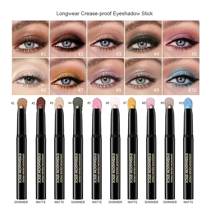 CHIFURE Eyeshadow Stick, Shimmer and Matte Cream Eye Shadow Brightener Sticks Eyeliner Pencil Crayon, Waterproof Long Lasting Eye Highlighter Stick Makeup,0.056 Oz(#4-Bottle Green)