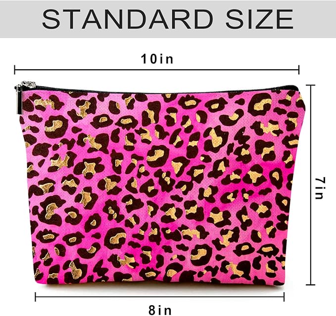 Small Makeup Bag for Purse Cute Canvas Waterproof Cosmetic Bags for Women Zipper Travel Toiletry Pouch-Leopard Makeup Bags