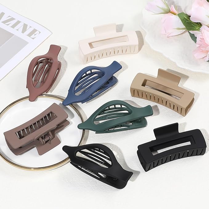 Hair Clips for Women 4.3 Inch Large Hair Claw Clips 8 pcs Square Claw Clips & Flat Hair Clips for Thick or Thin Hair French Concord Hair Barrettes Alligator Hair Accessories for Women (Dark Colorful)