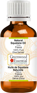 Greenwood Essential Natural Squalane Oil (derived from Olives) | Infused | Pure | Non-Sticky | Lightweight | For Skin & Hair | Natural | For Men & Women | All Skin Types | 15ml (0.50 oz)