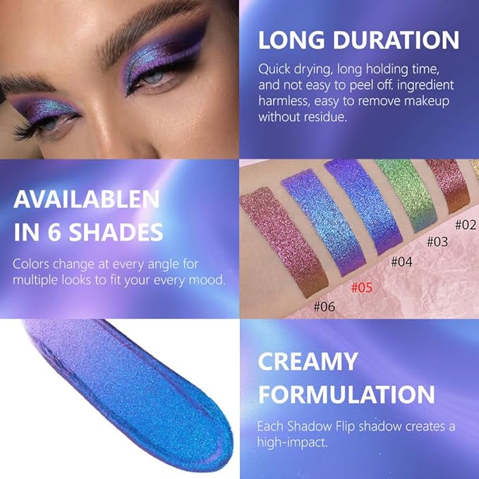 evpct Sapphire Blue Duochrome Chameleon Liquid Eyeshadow, Multichrome Metallic Glitter Liquid Eye Shadow Makeup for Women, Waterproof Multi Color Shifting High Pigment Holographic Iridescent Eyeshadow