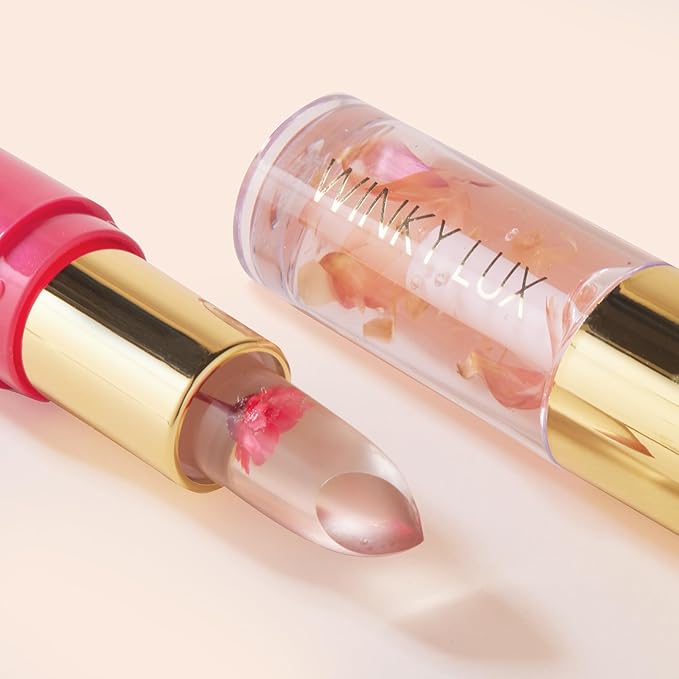 Winky Lux Winter Blossom Pink Lip Kit – Ultra Nourishing Pink Flower PH Lip Balm, Non-Sticky Hydrating Flower Petal Clear Lip Oil, Lipcare Value Set