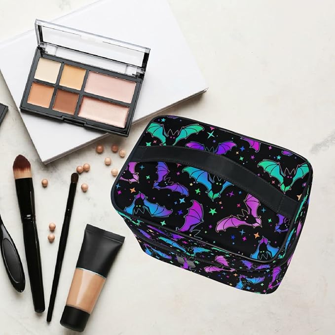 Goth Makeup Bag, Gothic Bats Halloween Luminous Makeup Organizer Bags Toiletry Bag Box Travel Cosmetic Bag Make Up Train Case for Women Teen Girl Ladies