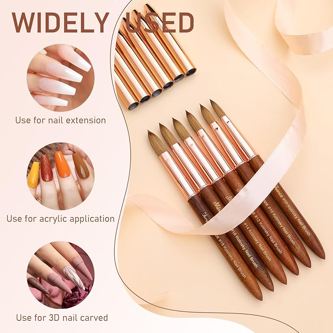 Acrylic Nail Art Brush Size 16, 100% Pure Kolinsky Hair Oval Nail Brush for Acrylic Application, Professional Nail Extension Manicure Tool Wooden Handle Nail Drawing Pen for DIY Home Salon