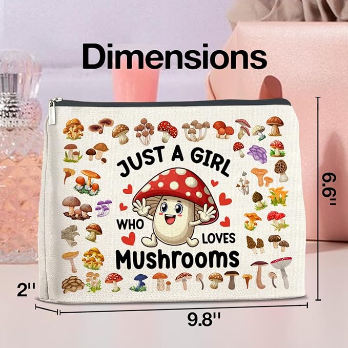 Mushroom Gifts Makeup Bag Mushroom Gifts for Women Teen Girls Sister Friend, Mushroom Lovers Gifts, Just a Girl Who Loves Mushrooms Zipper Makeup Pouch