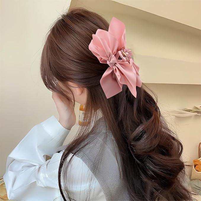 Bow Claw Clips Bow Hair Clips Pink 3PCS Big Hair Bows for Women Butterfly Styling Large Hair Clips for Thick Hair for Girls Hair Accessories for Women