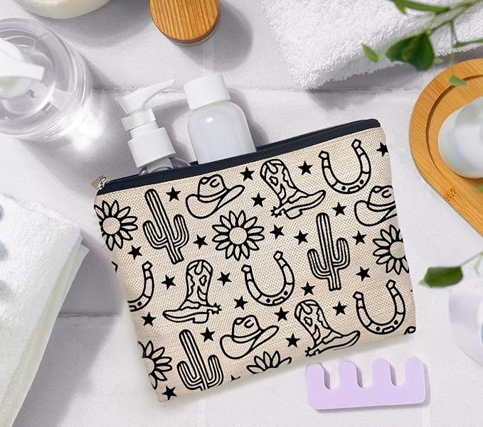IWXYI Western Gifts Makeup Bag - Western Boots Hat Sunflower Cosmetic Bags, Western Gifts for Women, Cowgirl Gifts
