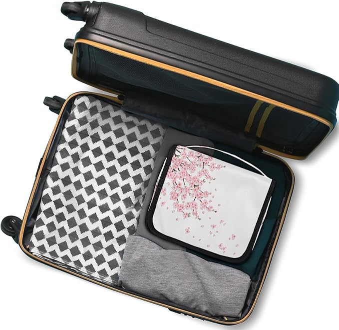Travel Toiletry Bag for Women & Men Japanese Pink Flower Hanging Cosmetic Organizer Portable Waterproof Makeup Case Make Up Bag with Compartments Travel Essentials for Bathroom Shower
