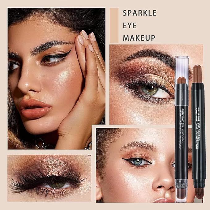 Deep Blue Dual Ended Eyeshadow Stick 12 Colors Matte and Shimmer Waterproof Long Lasting Creamy Eyeshadow Pencil for Smokey Eye Natural Everyday Makeup