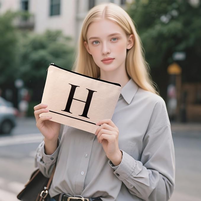 Letter A-Z Initial Personalized Makeup Bags, Birthday Gifts for Women, Monogrammed Gifts for Women Mom Sister Best Friend Bride Bridesmaid, Mothers Day, Christmas, Small Travel Cosmetic Bag (H)