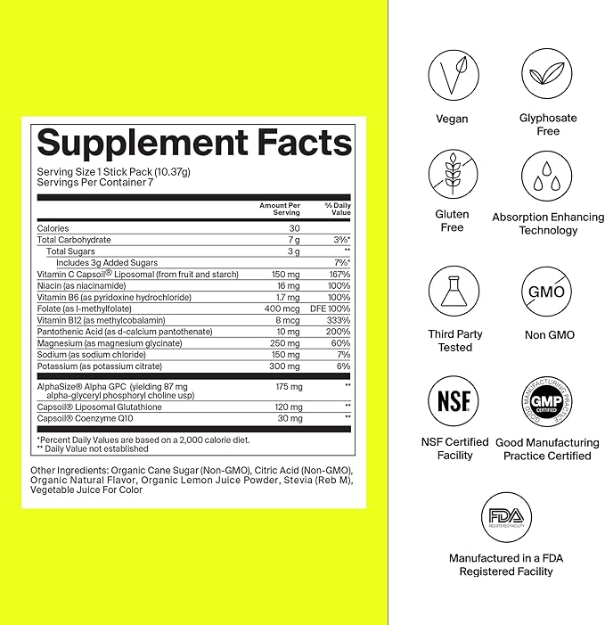 The Absorption Company Electrolyte Powder Packets - Workout Recovery & Hydration Drink Mix with Liposomal Glutathione, Vitamin C & Methylated B Vitamins - Mango Lemonade (28 Sticks)