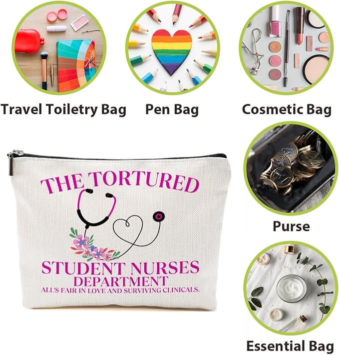 Nurse Practitioner Gifts Makeup Bag, Nurse Accessories Cosmetic Bag, Nursing Travel Organizer Zipper Pouch Thank You Nurses Week Gifts for Women Registered Nurses Physician Assistant, Blue