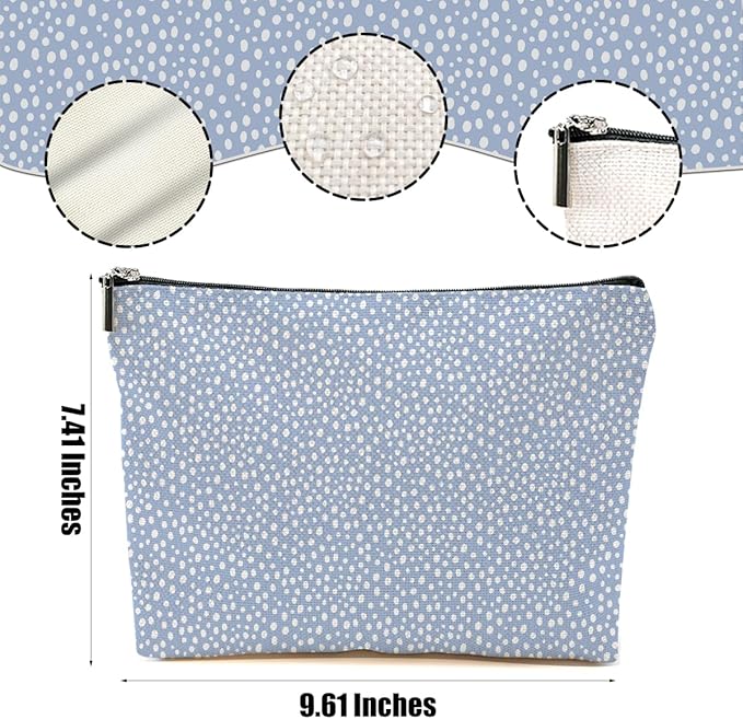 Vintage Polka Dots Blue Makeup Bag Cosmetic Bag Friend Friendship Gifts for Women Girls Sister Coworker Auntie Botanical Travel Organizer Zipper Pouch Christmas Thanksgiving Birthday Gifts