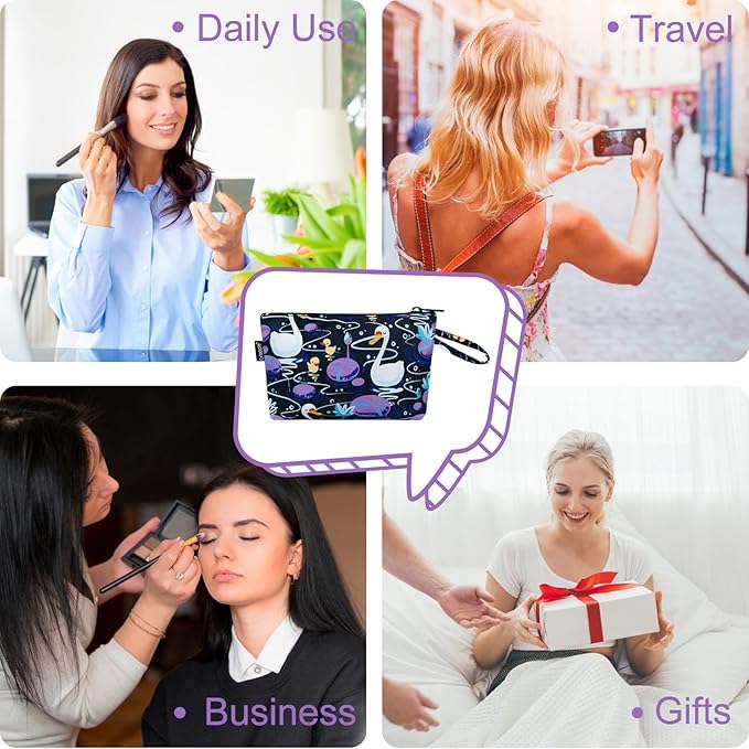Gloppie Makeup Bag Cute Sunscreen Bag Travel Cosmetic Bag Must Have Purse Essentials Swans