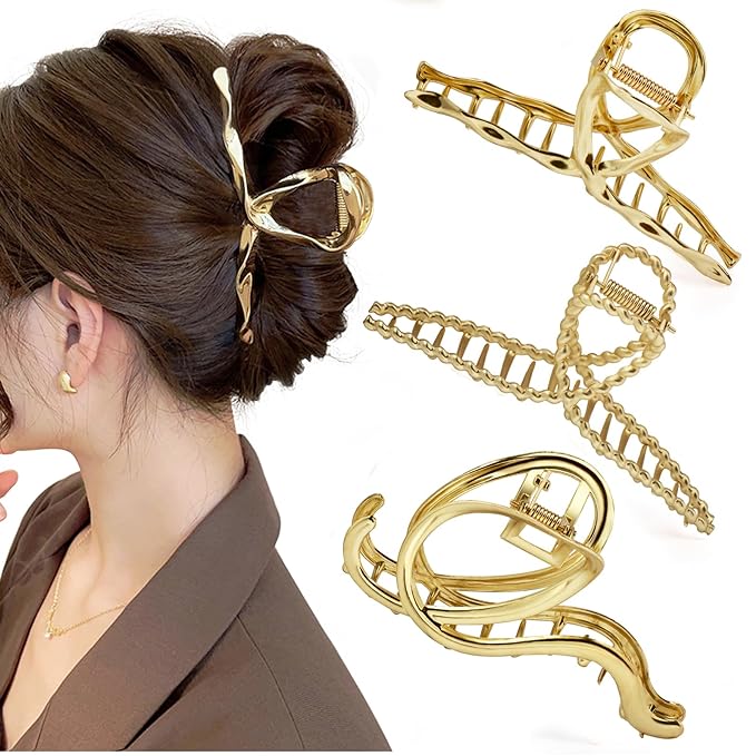 Mehayi 3 PCS Metal Large Hair Claw Clips for Thick Heavy Hair, Big Non-Slip Hair Catch Barrette Jaw Clamp, Strong Hold Claw Barrettes for Long Hair, Fashion Hair Styling Accessories for Women Girls