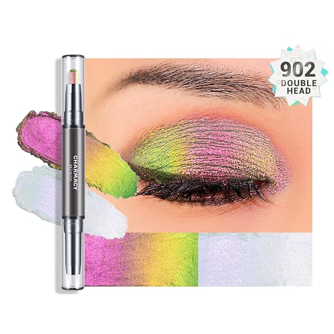 CHARMACY Multichrome 2 in 1 Cream Eyeshadow Stick, Waterproof Eye Brightener Highlighter Stick Makeup, High Pigmented, Smudge-Proof, Vegan & Cruelty-Free (#902)