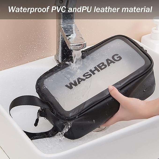 Clear Travel Bags for Toiletries,3 Pack Toiletry Bag,Matte Translucent Toiletry Bag,Makeup Bag With Handy Handle,Travel Pouch,Makeup Cosmetic Organizer for Travel Essentials(Black)