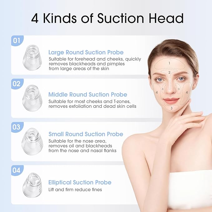 Yccu Blackhead Remover Vacuum Pore Extractor Black Head Remover for Face and Nose Blackhead Extractor Tool Pore Cleane Vacuum with USB Charge 4 Modes 5 Suction Heads for Women and Men (Black)