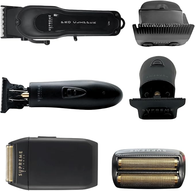 Supreme Trimmer 3-in-1 Barber Bundle | Pro Clipper Lite, T-Shaper Trimmer & Crunch Foil Shaver | Professional Beard Trimmer Men’s Hair Clipper Kit | Black