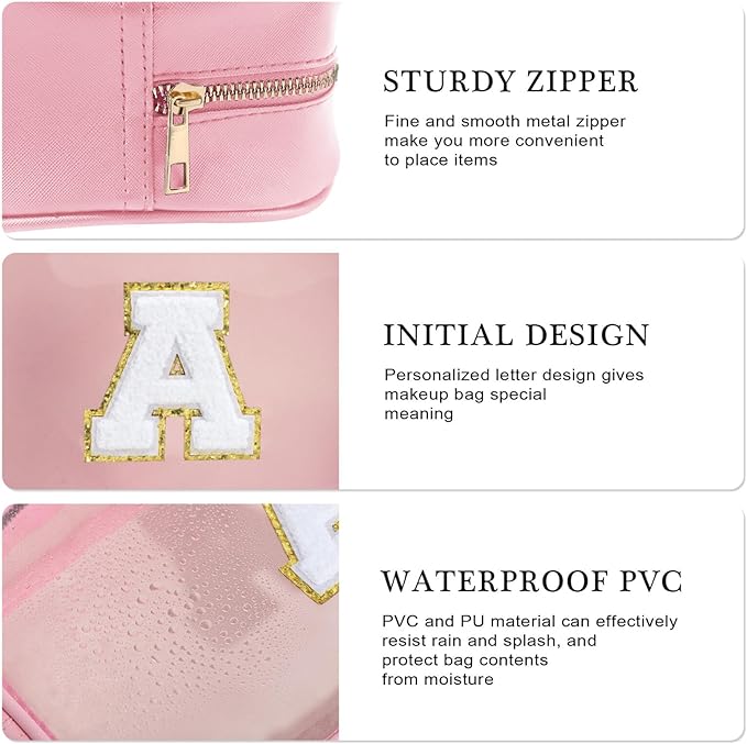 YOOLIFE Travel Toiletry Bag for Women, Pink Clear Makeup Bag Cute Make Up Bag for Women Cosmetic Bags Skin Care Makeup Bag Organizer Birthday Gifts for Women Teacher Mother Girlfriend Initial P