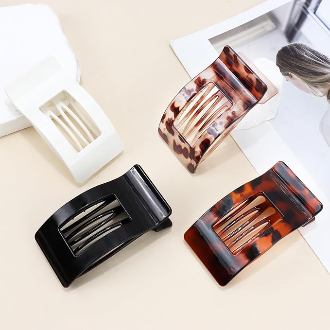 Velscrun Flat Hair Clips for Women Girls, Matte Lay Flat Claw Clips, Strong Hold Large Side Hair Clip All Hair Types, French Duck Billed Hair Jaw Claw Clip, Non Slip Grip for Daily Styling Tortoise