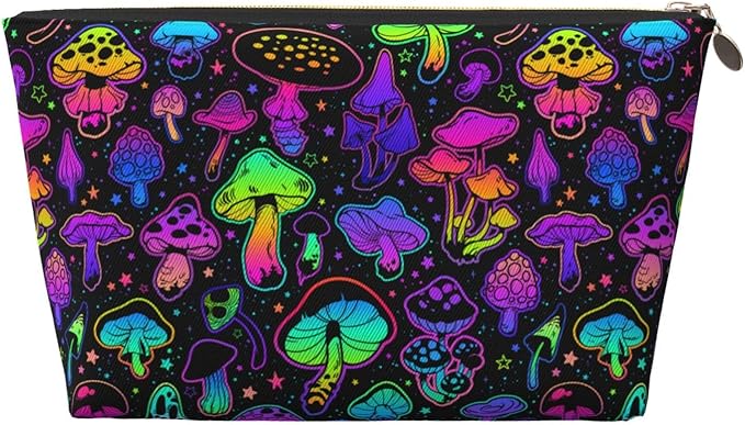 Mushrooms Small Makeup Bag for Women - Leather Travel Cosmetic Bag Make Up Pouch Mini Travel Zipper Pouch - Makeup Organizer Bag