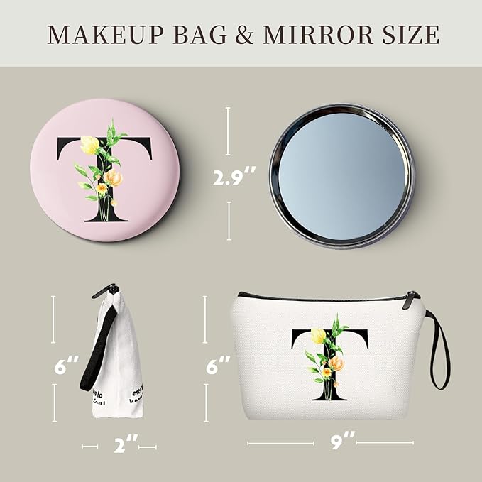Birthday Maid of Honor Gifts for Women Her Mom Team Teacher Friend Bridesmaid Bride Personalized Makeup Cosmetic Bag with Mirror Valentines Mothers Day Christmas Graduation T