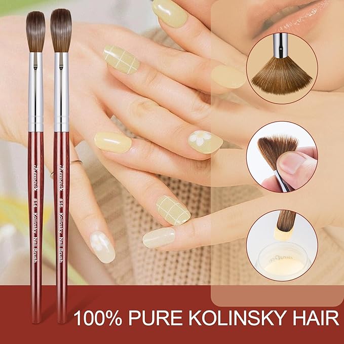 Acrylic Nail Brush Size 10,KEMEISI 100% Pure Kolinsky Nail Art Brushes Wood Handle Oval Shaped Acrylic Powder Nail Design Tools for Professional Manicure DIY Home Salon (Red)