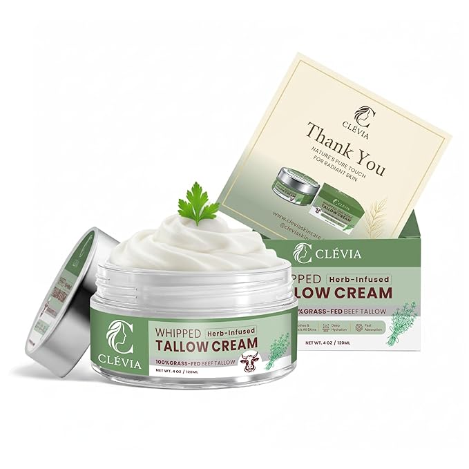 Anti-Wrinkle Whipped Beef Tallow Cream 4 oz - Natural Whipped Tallow Balm Infused with Herbal Extracts & Organic Jojoba Oil - Grass Fed Tallow Moisturizer for Deep Hydration | Herb-Infused Unscented