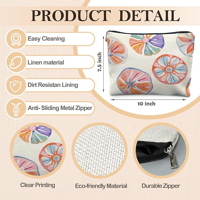 Summer Fruit Slice Aesthetic Makeup Bag, Fruit Lover Gifts Cosmetic Bags for Women, Trendy Preppy Orange Citrus Zipper Makeup Pouch
