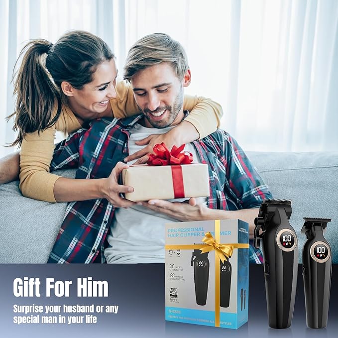 Hair Clippers for Men Professional, Cordless Barber Clippers and Trimmers Set, Electric Clippers for Hair Cutting Kit with LED Display, Gift for Men