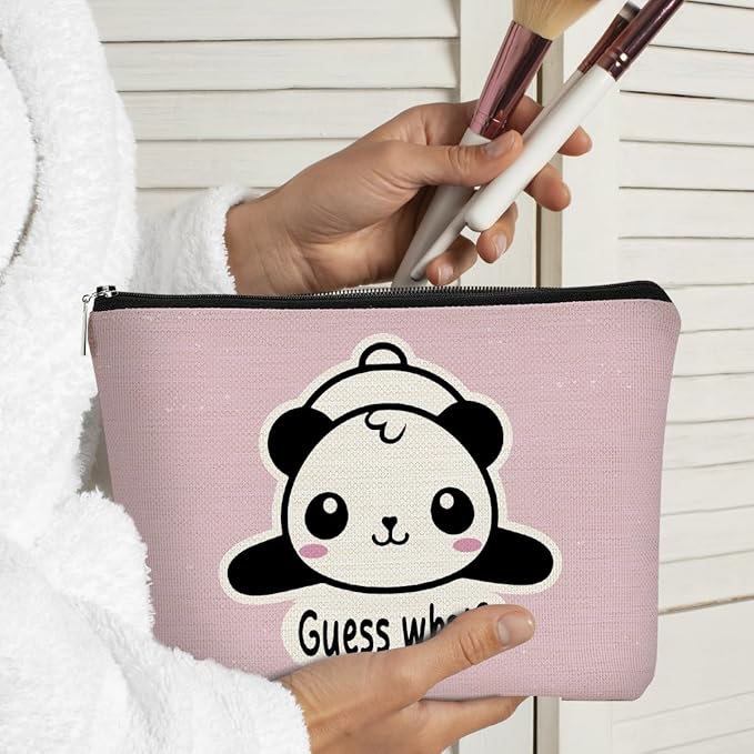 Panda Gifts Pink Makeup Bag,Gifts for Panda Lover Wonmen Girls,Cute Baby Panda Guess What It's Pug Butt Cosmetic Bag,Makeup Case for Teen Girls Daughter, Panda Accessories