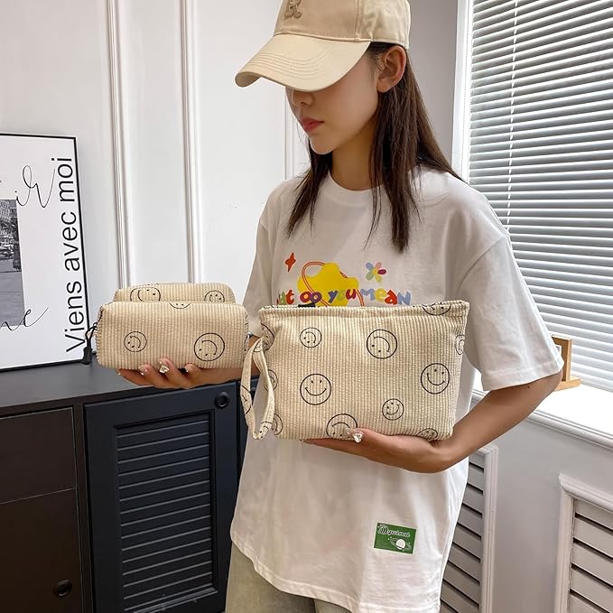 Small Cosmetic Bag set for Women Corduroy Makeup Bag with Interior Pocketes Cute Corduroy Makeup Pouches Women Small Toiletry Bag