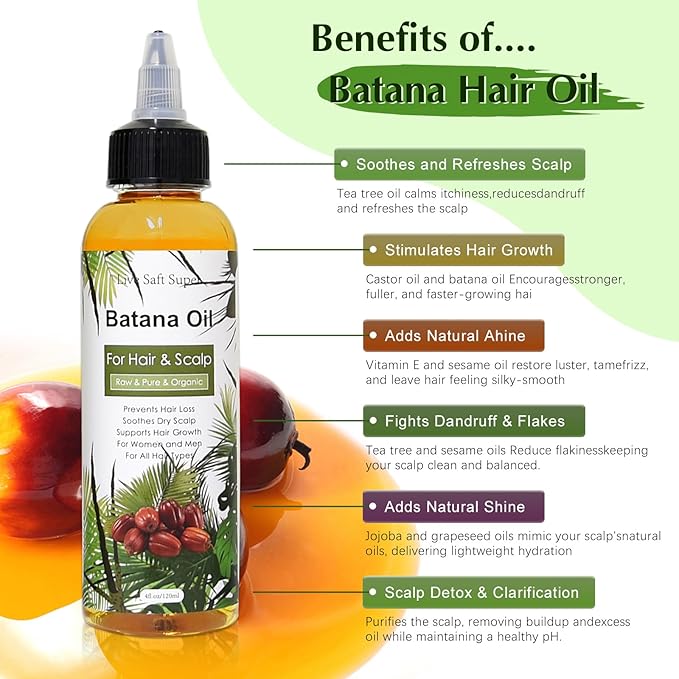 Batana Oil for Hair Growth - Dr. Sebi 100% Raw Natural Batana Oil, Care for Hair thickness Stronger 4 FL Oz