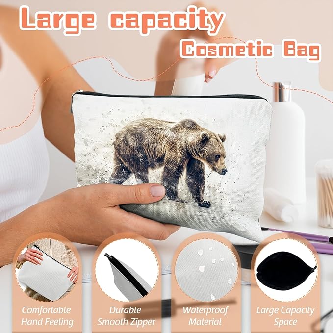Makeup Bag Travel Cosmetic Bags Small Makeup Case Waterproof Zipper Pouch for Women Girls 7X9inches - Bear'S Journey in A Misty Watercolor Landscape
