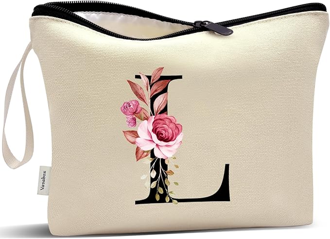 Vavabox A-Z Personalized Makeup Bag, Birthday Gifts for Women Mom, Gifts for Best Friend, Bride Bridesmaid Cosmetic bag (L, Yellow)