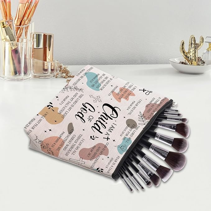 Christian Gifts for Women Makeup Bag, I am a Child of God Religious Goddaughter Gifts, First Communion Gifts, Faith Based Gifts, Baptism Bible Verses Encouraging Makeup Cosmetic Bag Pouch…