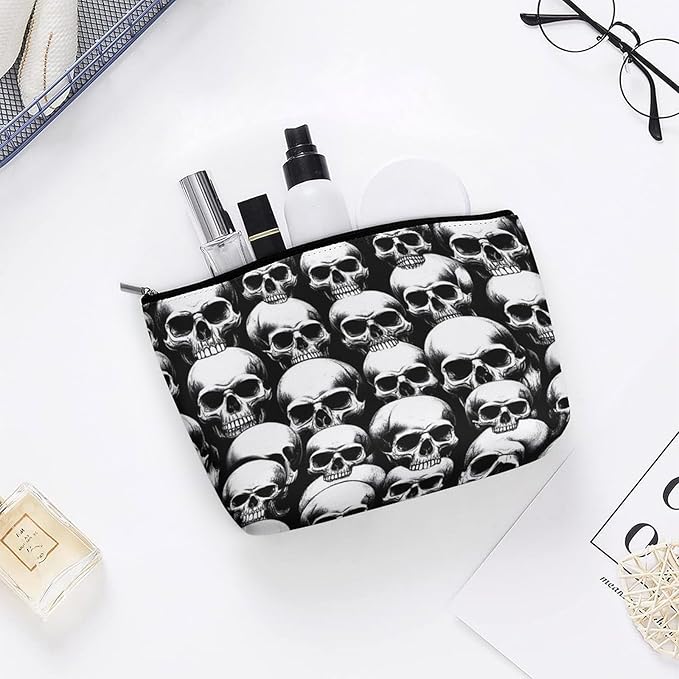 Women's Makeup Case, Large Zipper Cosmetic Case, Toiletry Bag, Travel Cosmetic Toiletry Bag Cool Funny Goth Skulls