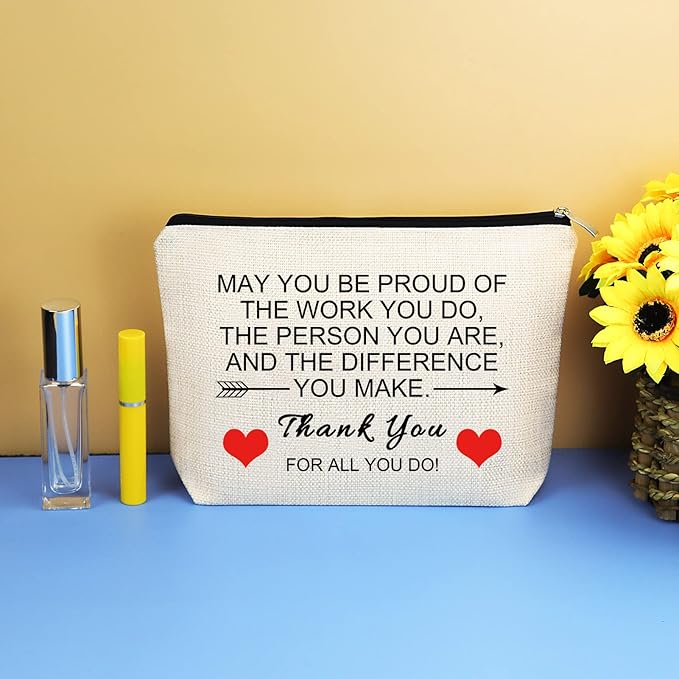 Thank You Gifts for Women Appreciation Gift Makeup Bag Thank You Gift for Employee Volunteer Nurse Teacher Coworker Friend Inspirational Encouragement Gifts Thanksgiving Cosmetic Bag Toiletry Pouch