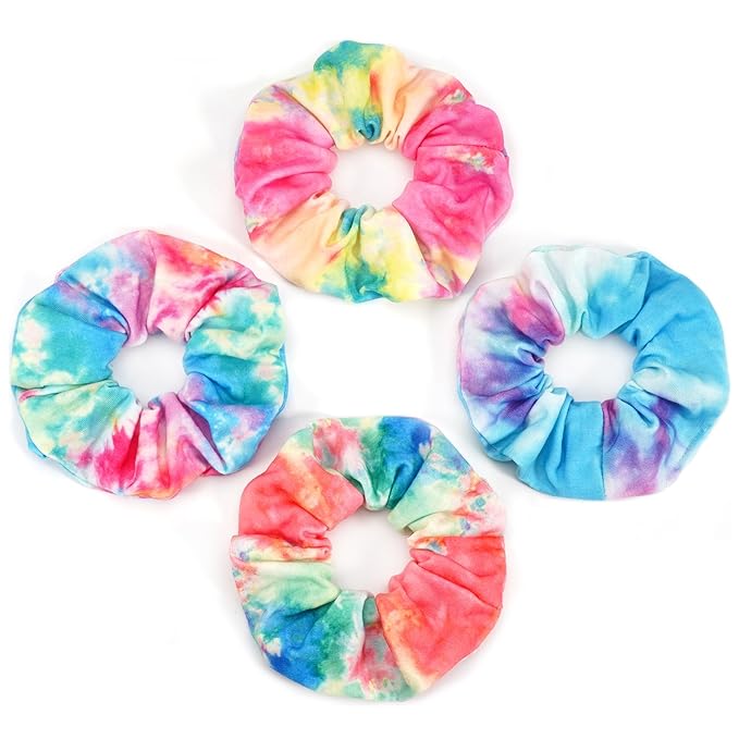 4pcs Tie Dye Hair Ties Soft Colorful Tie Dye Hair Scrunchies for Women Teen Girls Elastic Hair Bands Ponytail Holder Hair Accessories Gifts