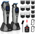 SUPRENT Professional Hair Clippers for Men - Barber Clippers & Zero-gapped Trimmer Combo with Charging Stand, Up to 10000 RPM Max Motor Speed, Blue Titanium-Coated Blades (Gray)