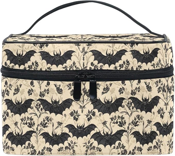 MNSRUU Makeup Bags, Bats and Flowers Vintage Makeup Organizer Bags Toiletry Bag Box Travel Cosmetic Bag Make Up Train Case for Women Teen Girl Ladies