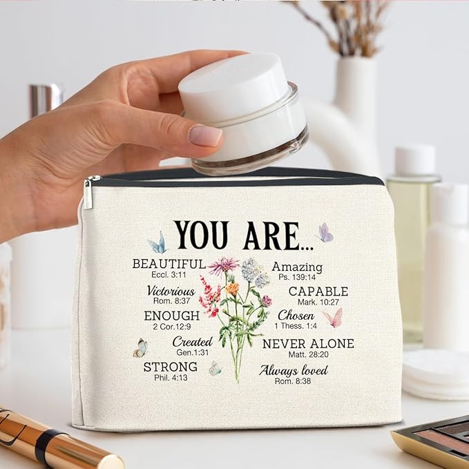Religious Makeup Bag Motivational Christian Gifts You Are Beautiful Cosmetic Bag Zipper Makeup Pouch
