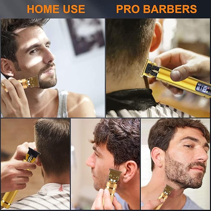 𝐇𝐚𝐢𝐫 𝐂𝐥𝐢𝐩𝐩𝐞𝐫𝐬 for Mens Cordless 𝐇𝐚𝐢𝐫 𝐓𝐫𝐢𝐦𝐦𝐞𝐫 T-Blade Trimmer Professional Haircut & Grooming Kit Rechargeable Clippers Hair Trimmer Shaver Cutting Kit with LCD Display (Gold)