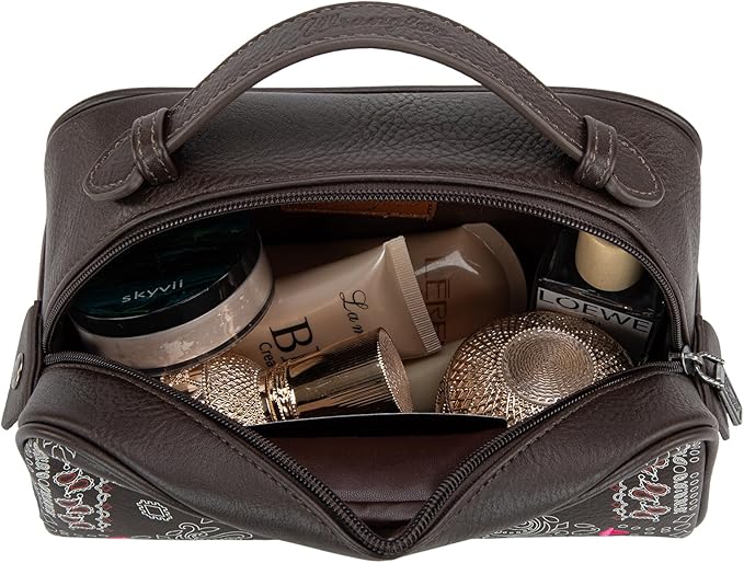 Montana West Wrangler Makeup Bag for Women Small Cosmetic Toiletry Bags Western Paisley Make Up Pouch Durable Cute Travel Purse, Coffee